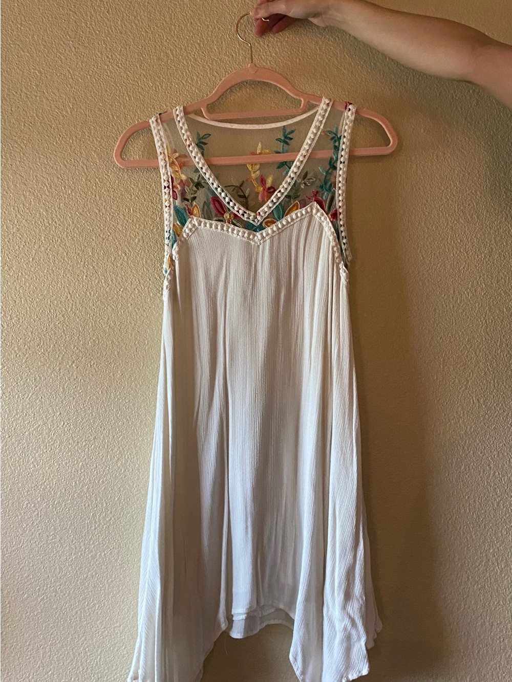 Boho White Embroidered Tank Dress